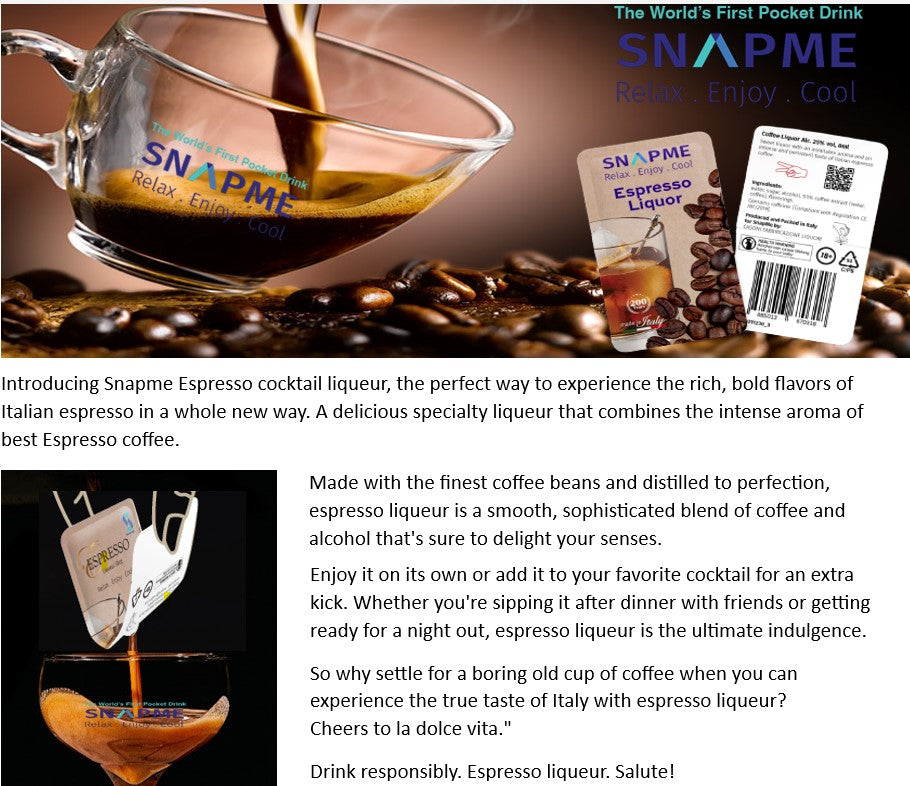 Special Deal Snapme Espresso Coffee Liquor 25% ABV (x6 Sachets)